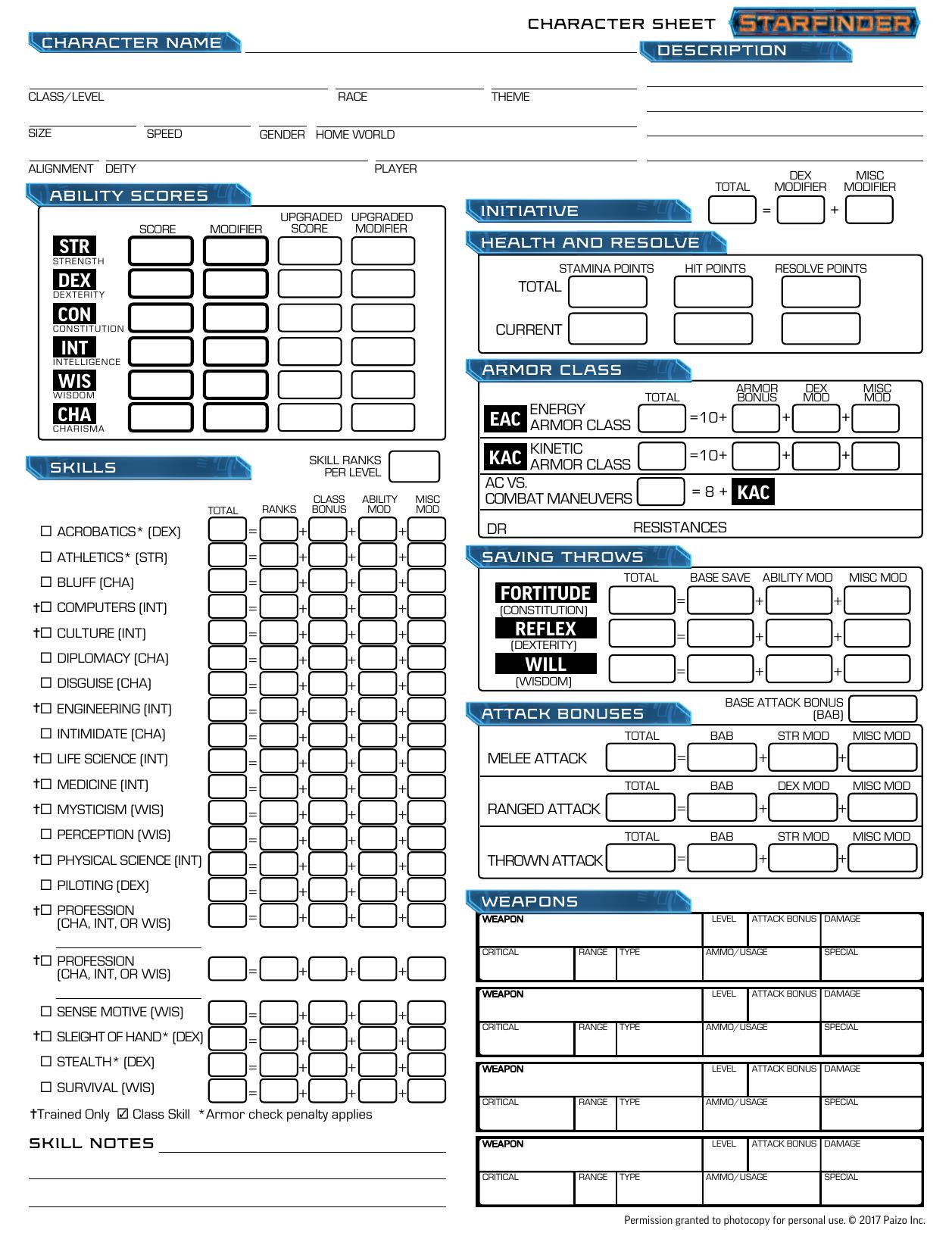 Character Sheet Static