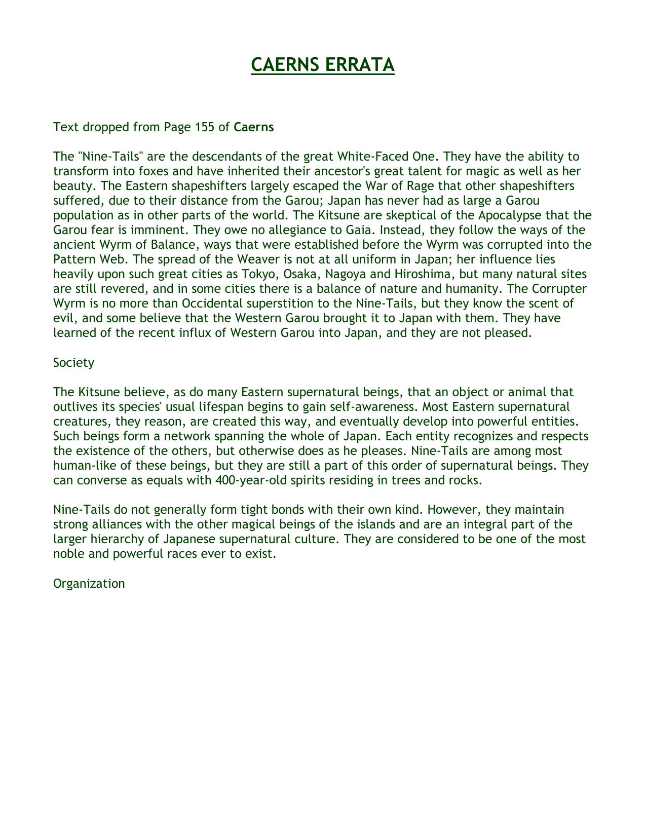 Caerns Places of Power Errata