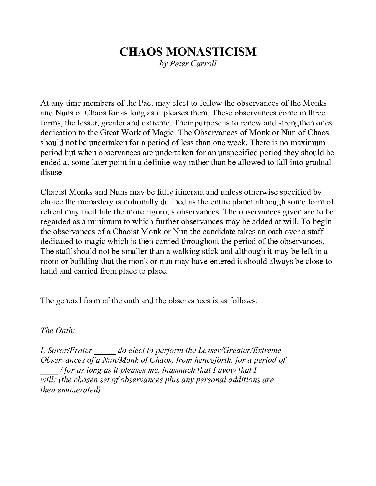 Chaos Monasticism