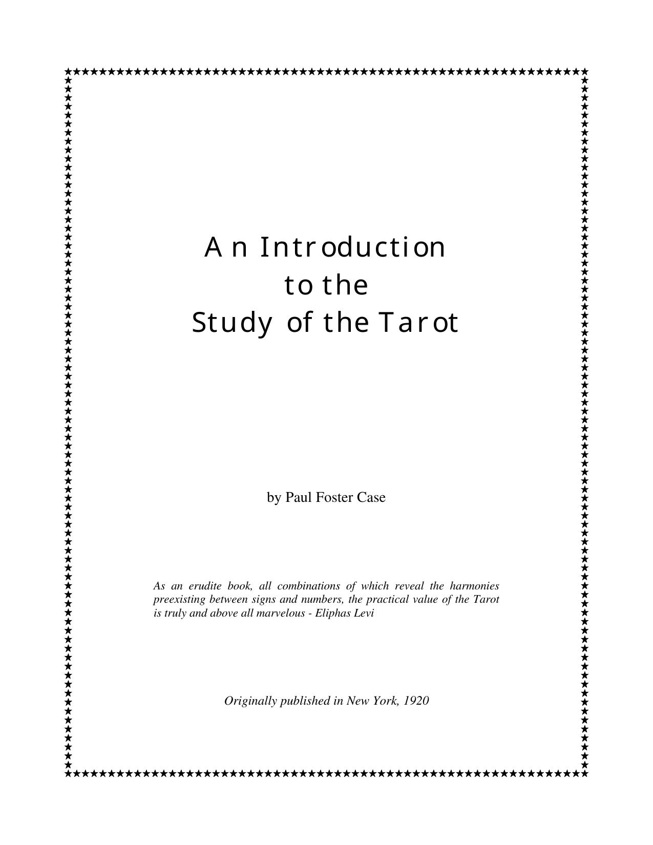 An Introduction to the Study of the Tarot