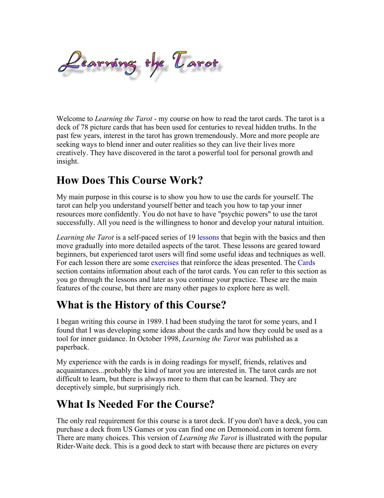 Learning the Tarot