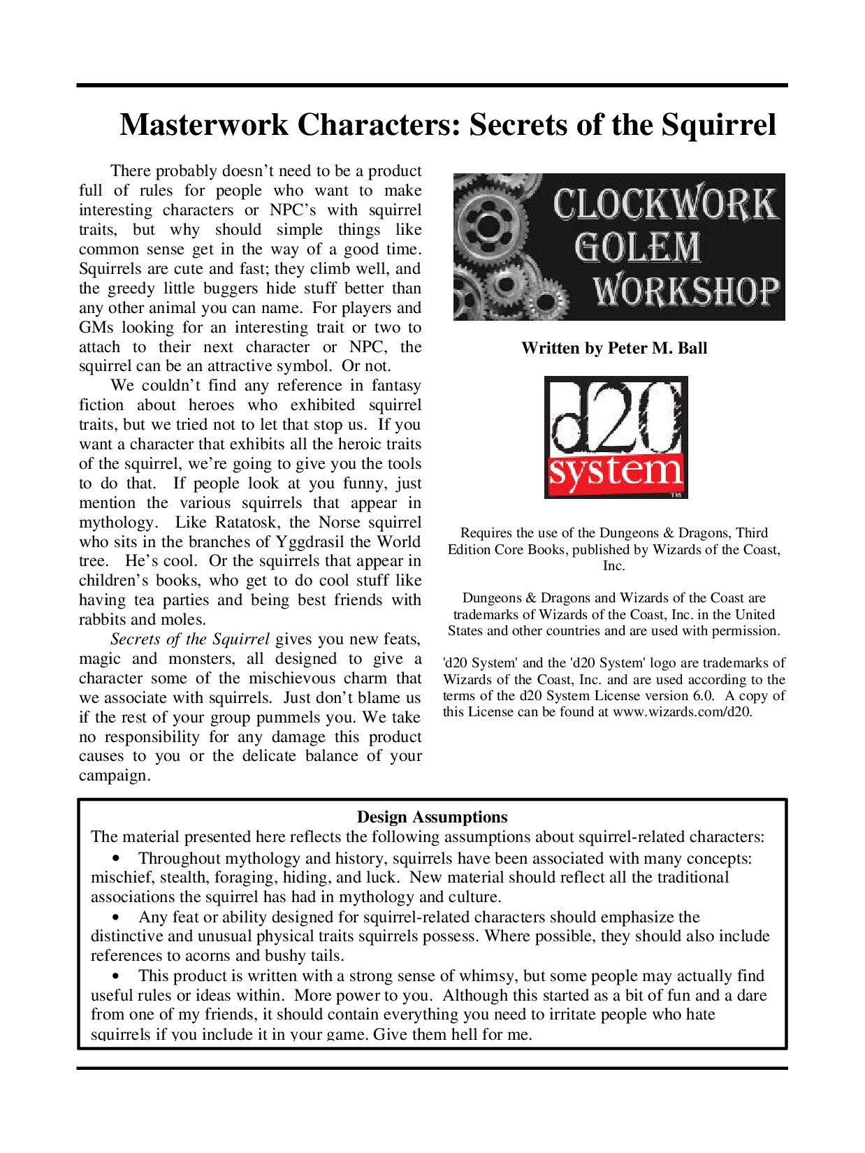 Masterwork Characters - Secrets of the Squirrel
