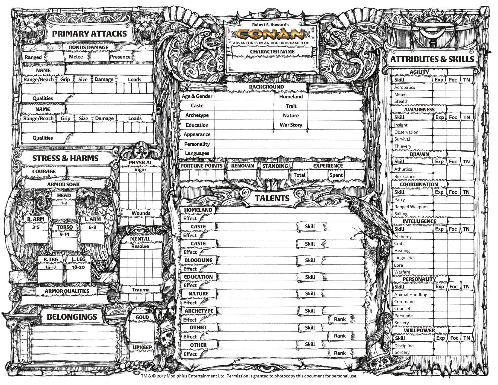 Conan 2d20 Character Sheet Inked