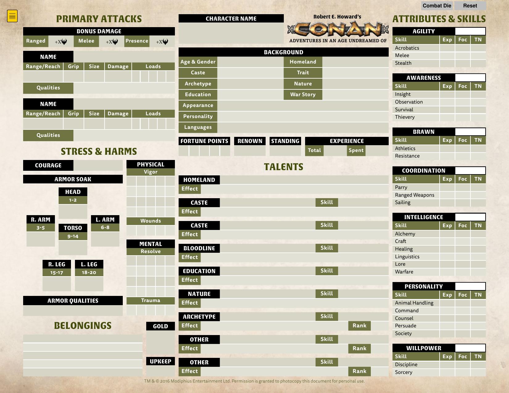 Conan 2d20 Character Sheet Basic Extended